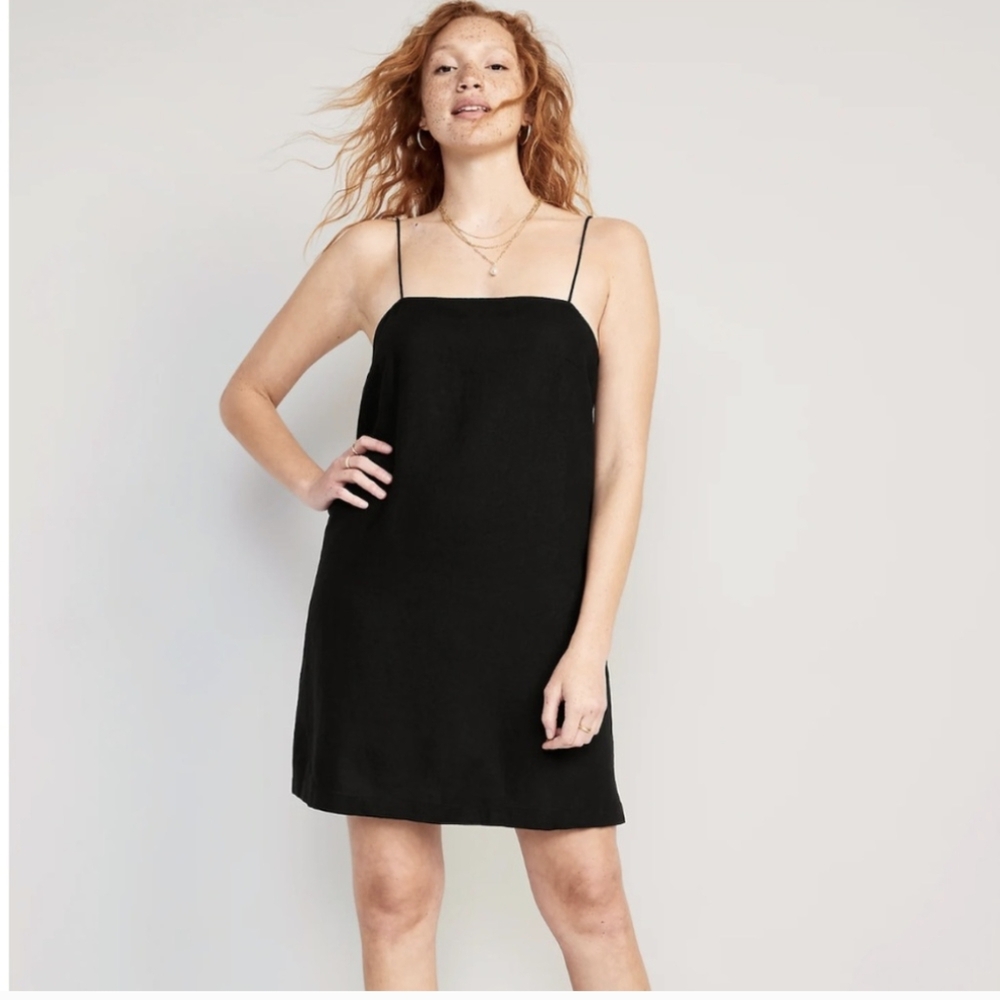 Square-Neck Linen Mini Sheath Dress L Tall